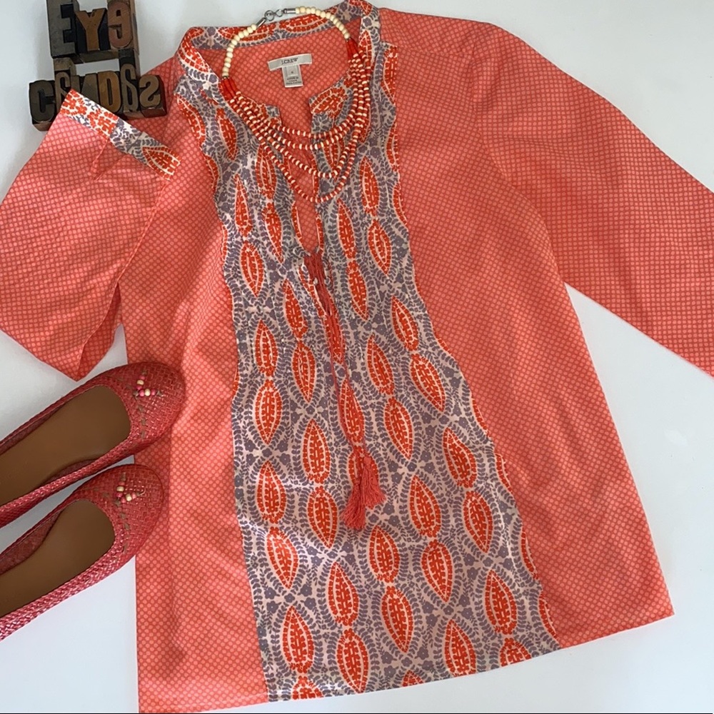 J. CREW 3/4 Sleeve Polka Dot/Floral Print Tunic